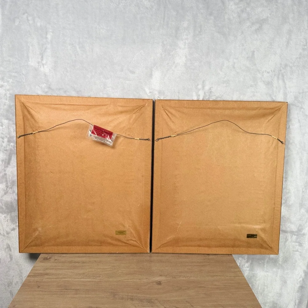 Vintage Set of 2 Chinoiserie Bird Needlepoint Framed Art Faux Bamboo Wood Frames